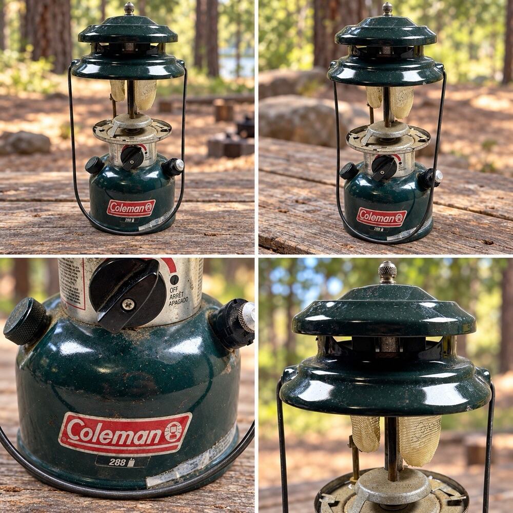 Coleman 288 Green Double Mantle Camping Lantern Missing Globe Untested